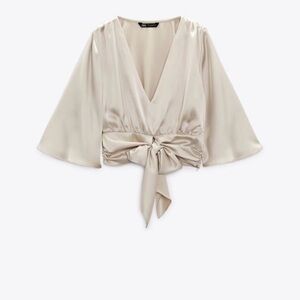 Zara Cream Satin V-Neck Blouse